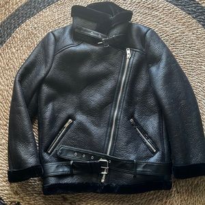 Zara Faux Leather/Fur Aviator Biker Jacket